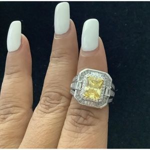 Canary Yellow Absolute Sterling Silver "Art Deco" Ring - Size 6